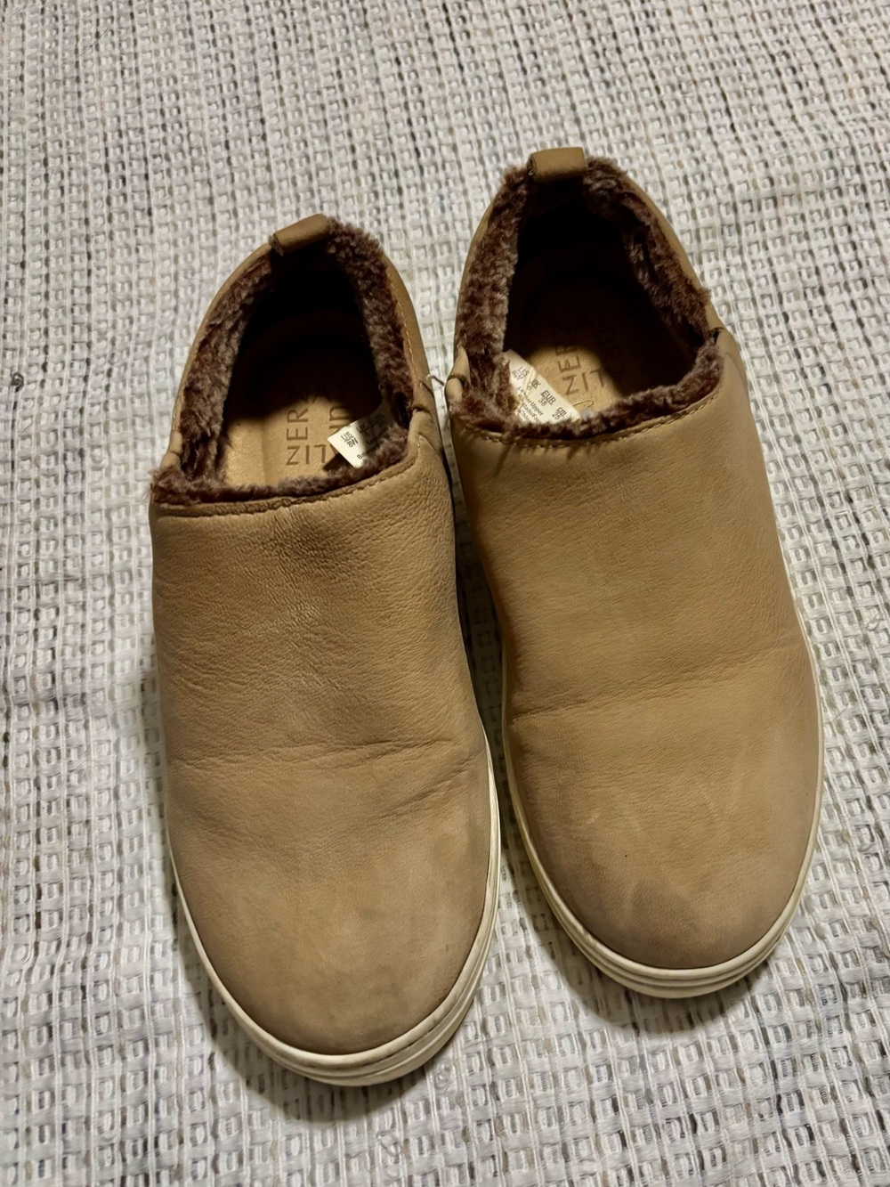 Womans Tan Slip-On Faux-Fur Lined Casual Loafers